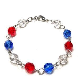 Handmade Patriotic Red Blue Transparent Bracelet Women July 4th